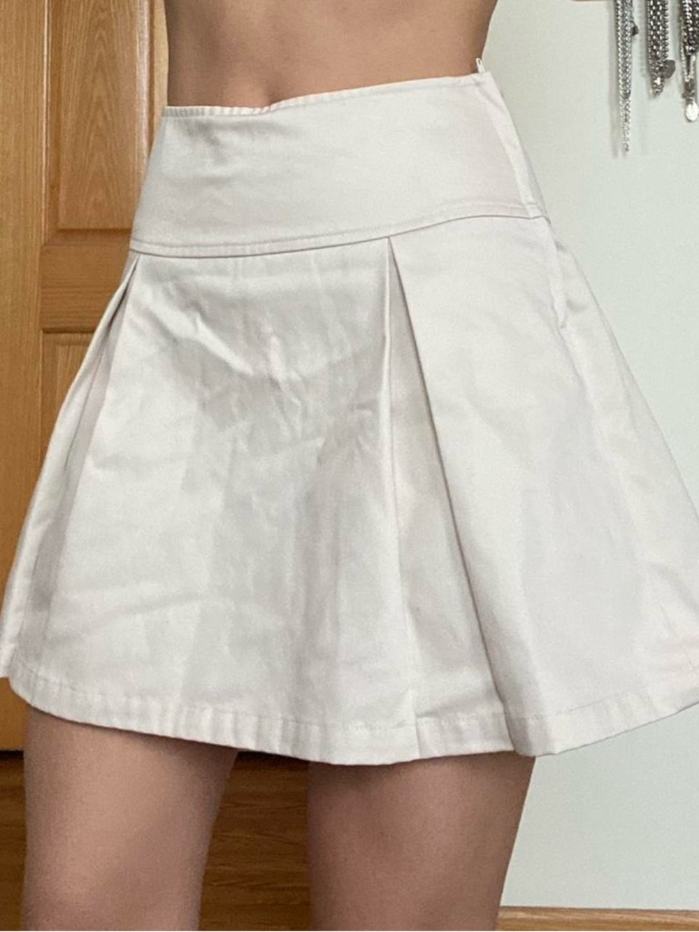 Vintage Cream Pleated A Line Mini Skirt / Skort